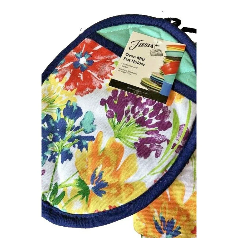 Fiesta Splash Kitchen Potholder Oven Mitt 100% Cotton Set of 2 Rainbow Colors